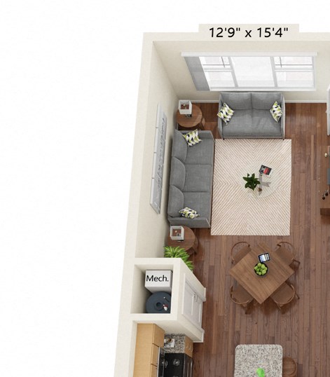 Preserve at Peachtree Shoals_3D_1 Bedroom Floor Plan